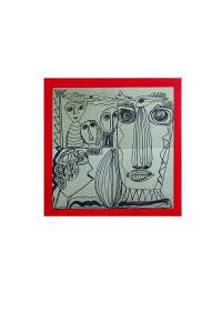 tela con applicazione metallica 80x80 pennarello